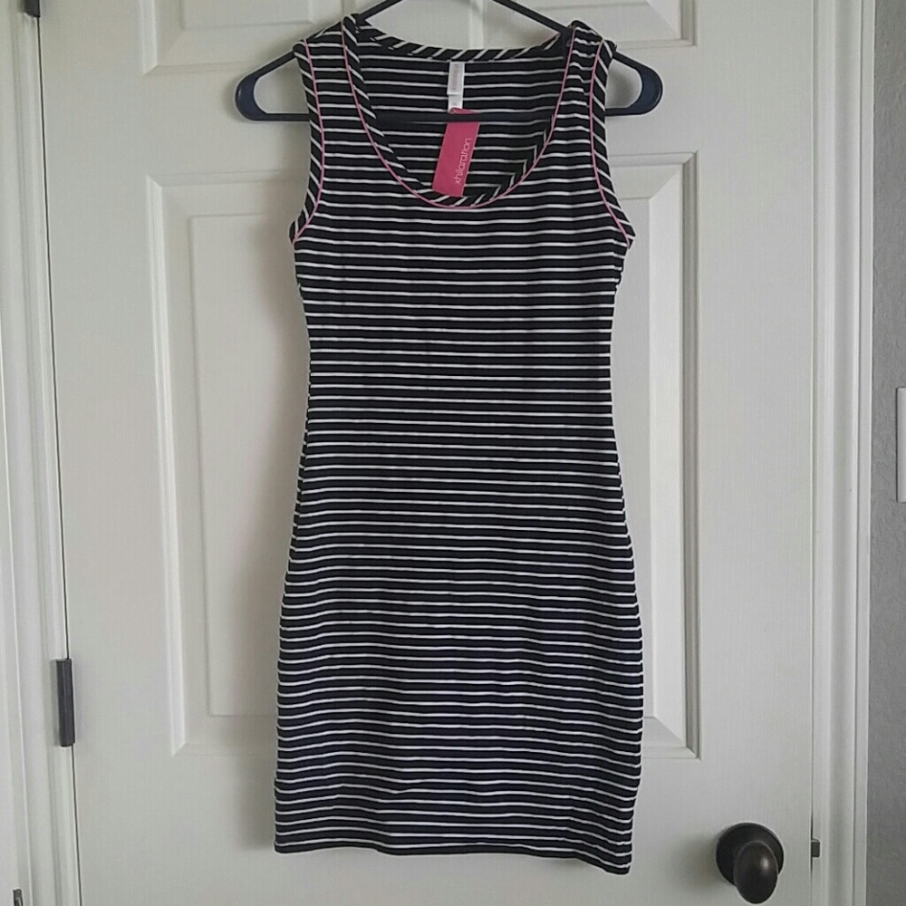 Black and white stripes mini dress